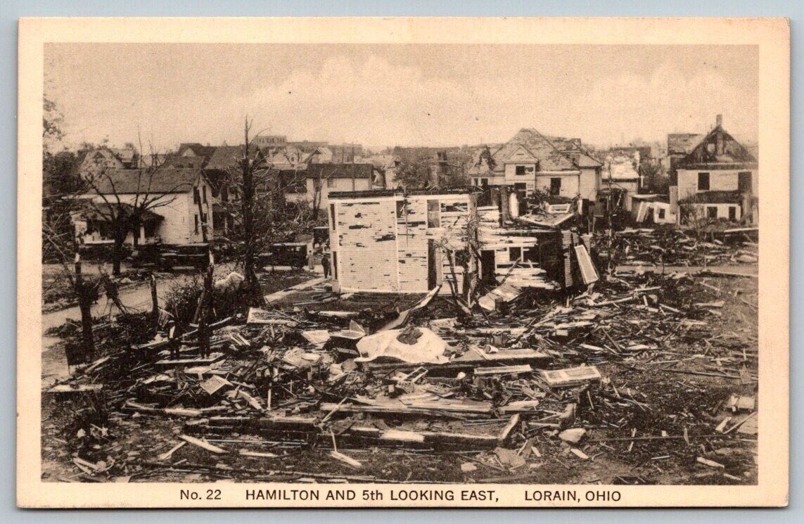 1924 Lorain, Ohio Tornado - Hamilton and 5th Looking East - Postcard