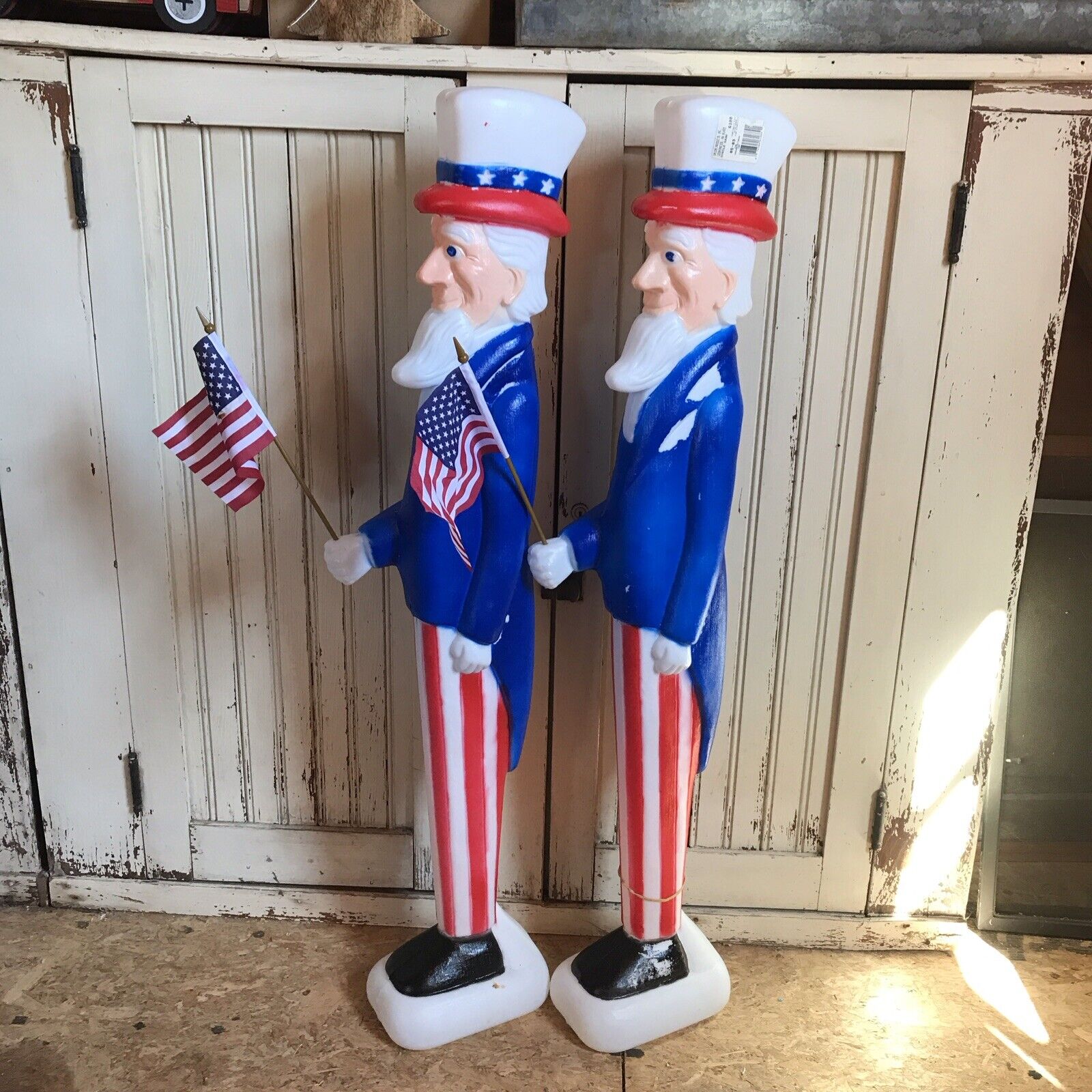 Vintage Blow Mold Uncle Sam’s Patriotic American Flags Union Pair