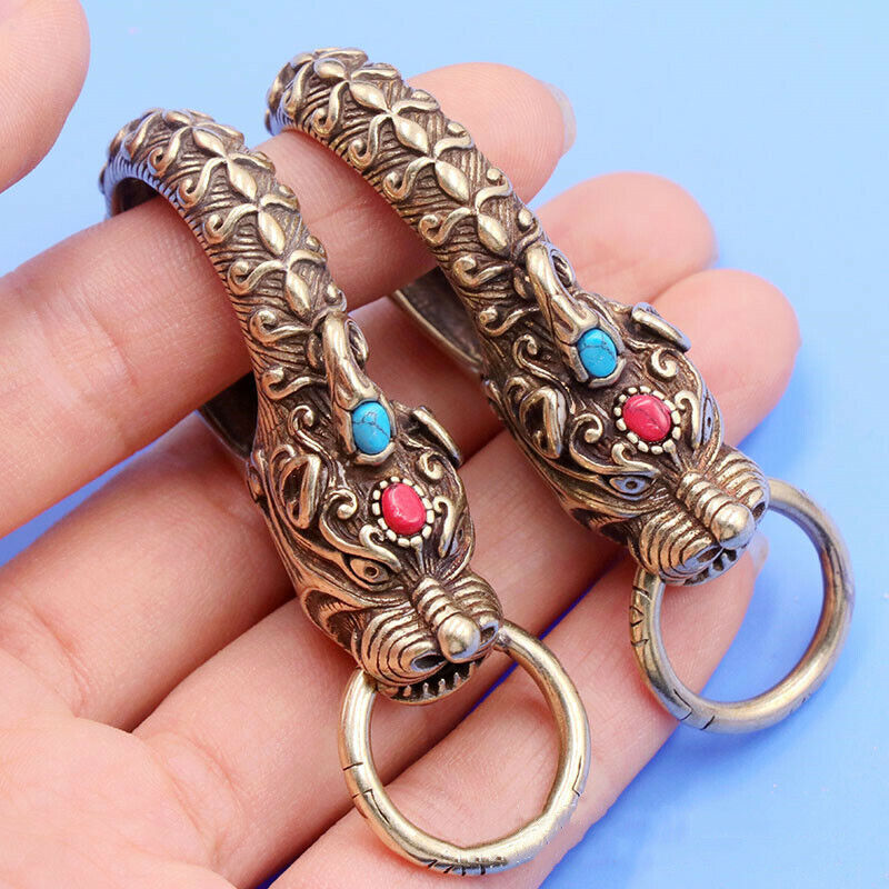2pcs Brass Dragon Keychains Keyrings Bag Wallet Snap Hook Clasps Belt Clip