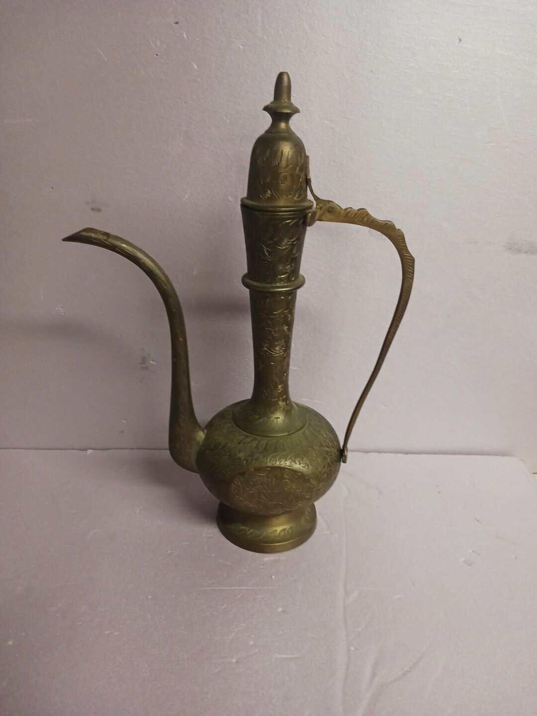 Brass Vintage India Tea Pot Genie Lamp Etched Ornate Hinged Lid Handle VTG