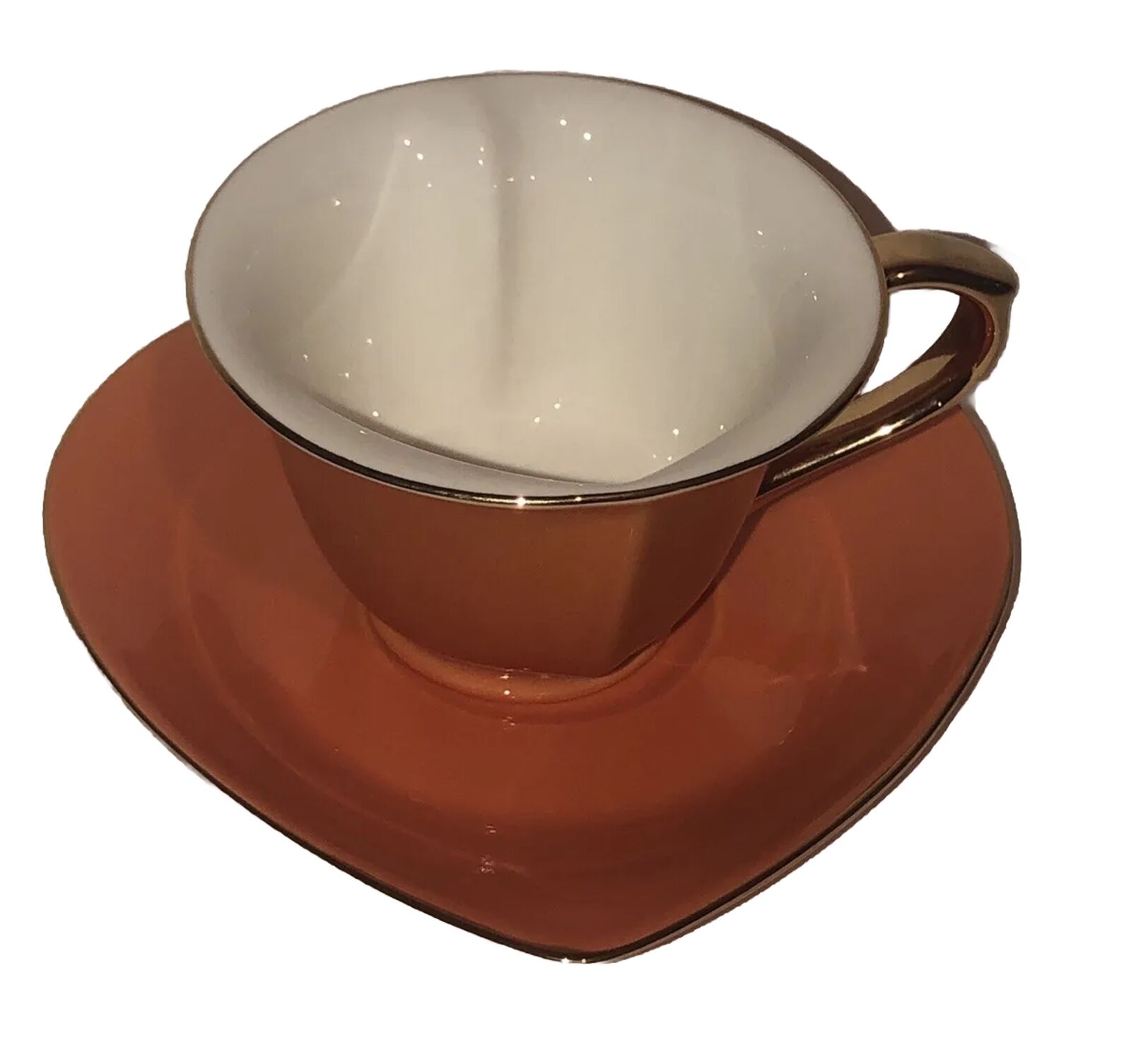 Classic Coffee & Tea Heart Shaped Cup & Saucer Ceramic Nice