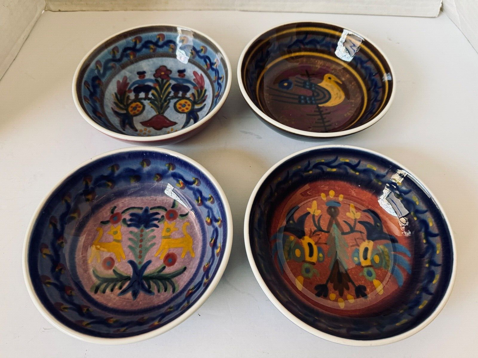 4 Different Keramikos Handmade Ceramic 6 in Bowls Athens Greece Unused Vintage