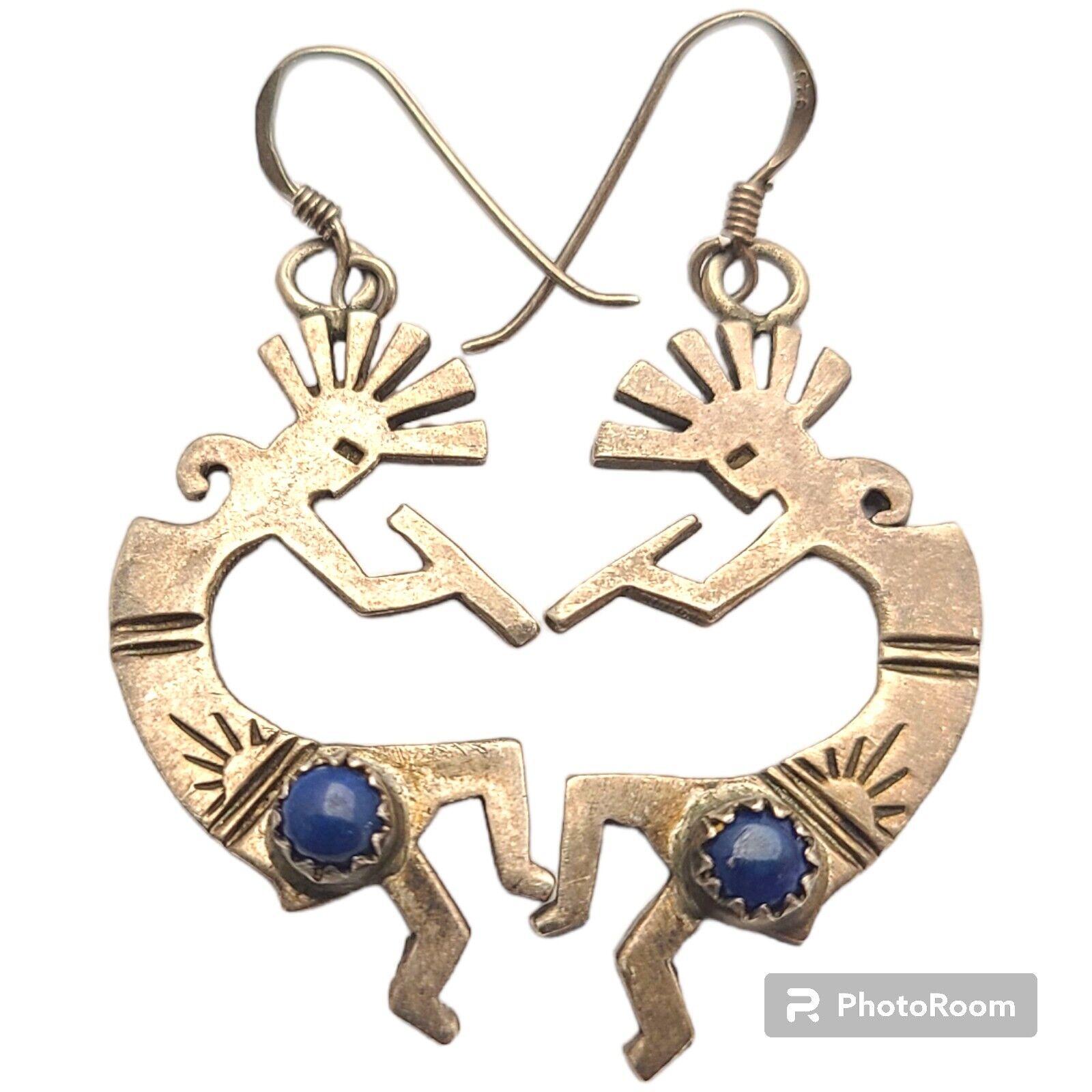 IMPORTANT NAVAJO STERLING SILVER KOKOPELLI Lapiz Lazuli Hook EARRINGS