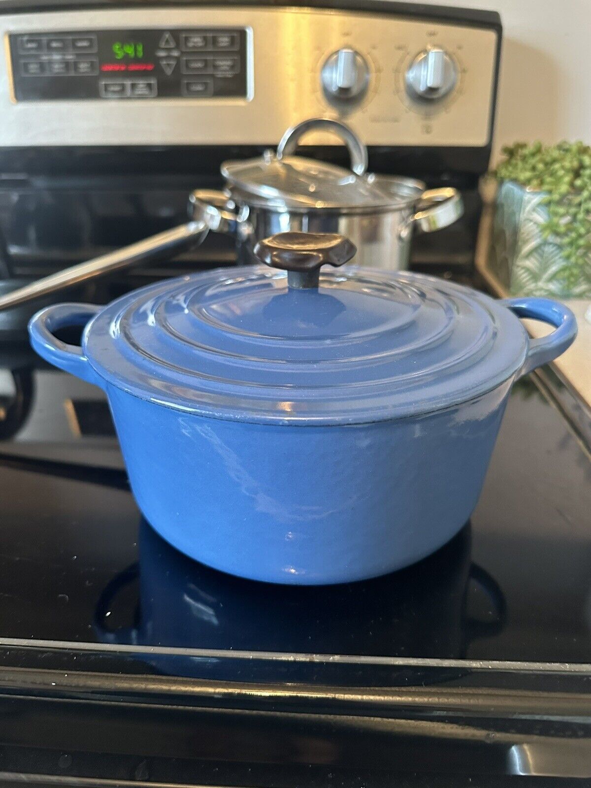 Vintage Le Creuset Pan Pot Lid 2 qt Blue Cast Iron Enamel B France Dutch Oven
