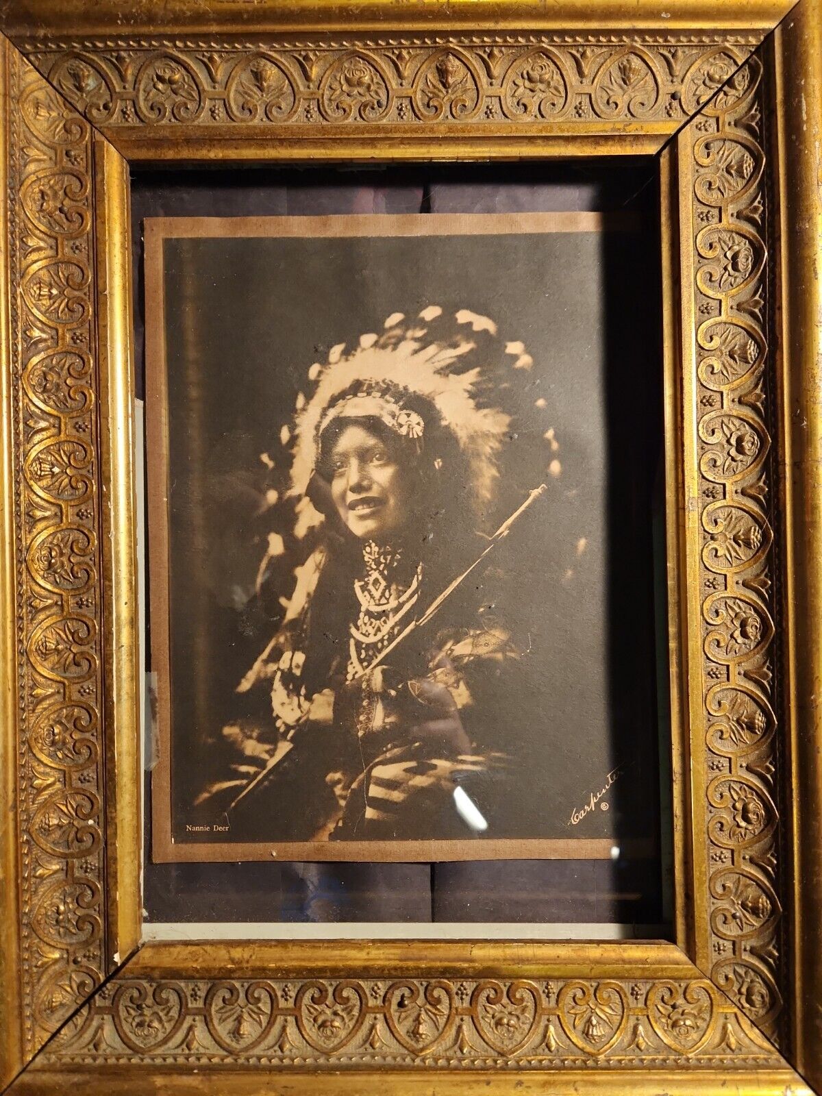 Antique Charles Carpenter Native American Photograph. Very Fine Gold Leaf Frame