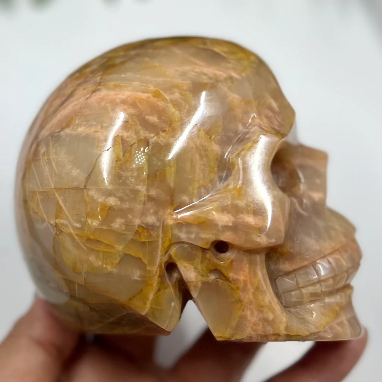 Large Golden Moonstone Skull Crystal Skull Carving