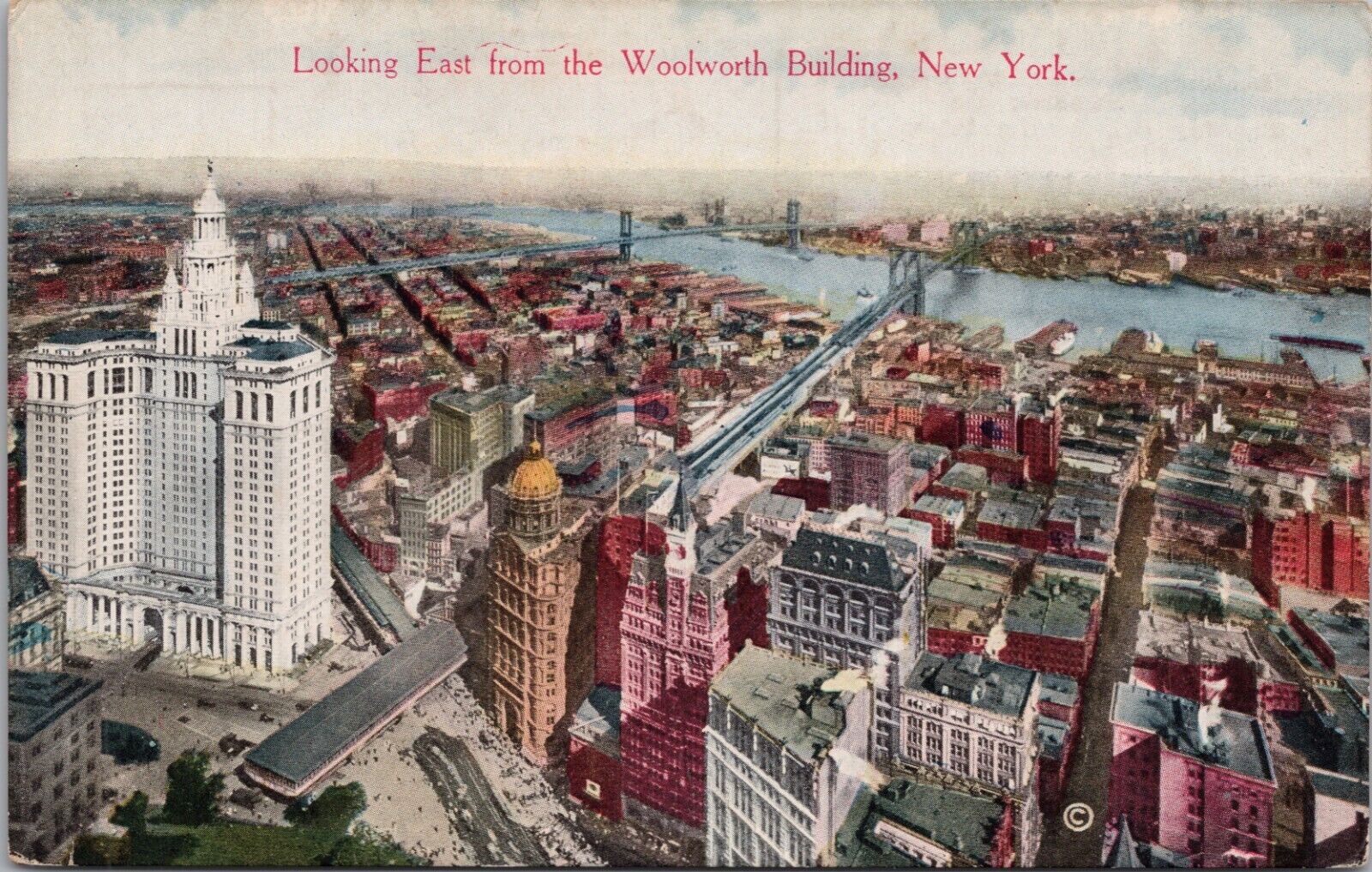 NEW YORK 1913 ~ Looking East From The Woolworth Building ~ Vintage Postcard