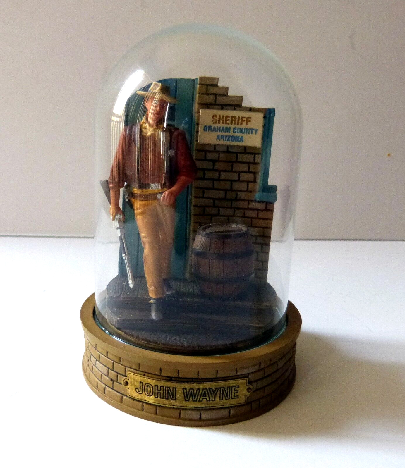 Franklin Mint John Wayne Long Arm of the West Figurine Under Domed Glass