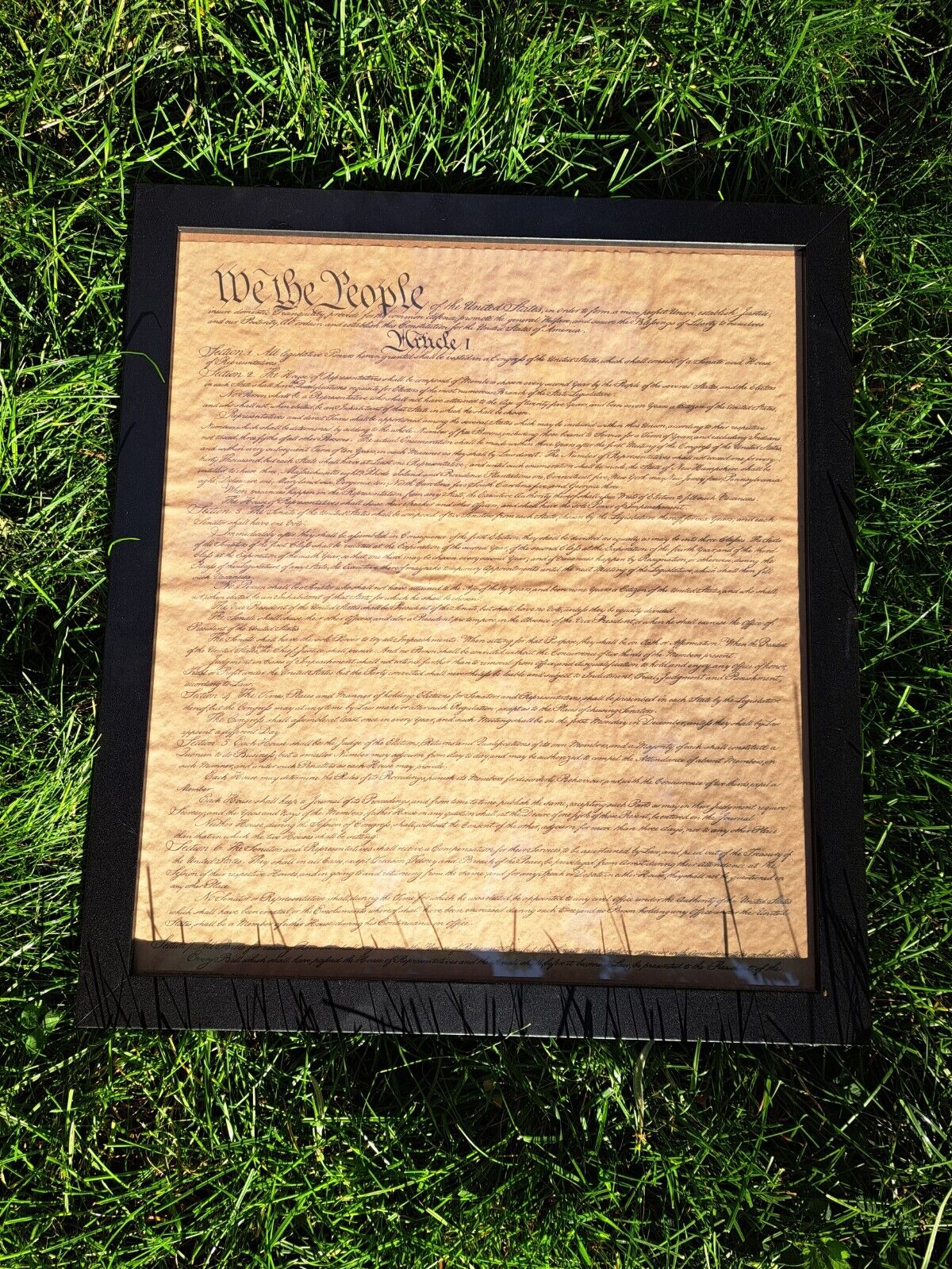 CONSTITUTION OF THE UNITED STATES OF AMERICA PRINTED PARCHMENT PAPER FRAMED