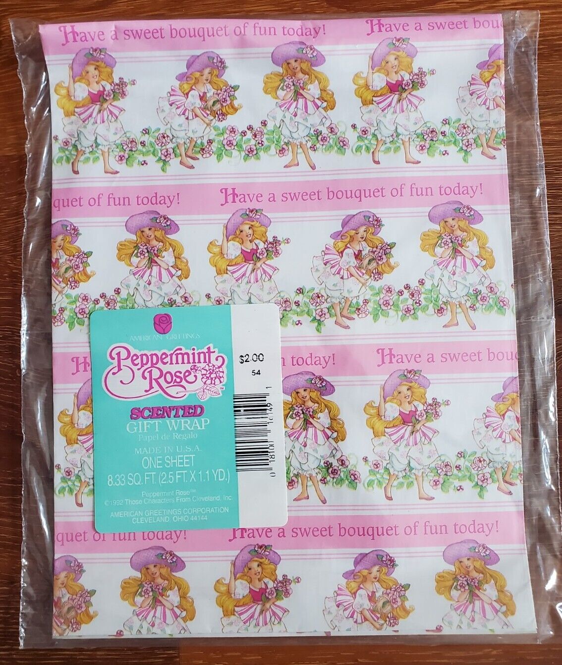 Vintage Peppermint Rose Gift Wrap American Greetings Scented