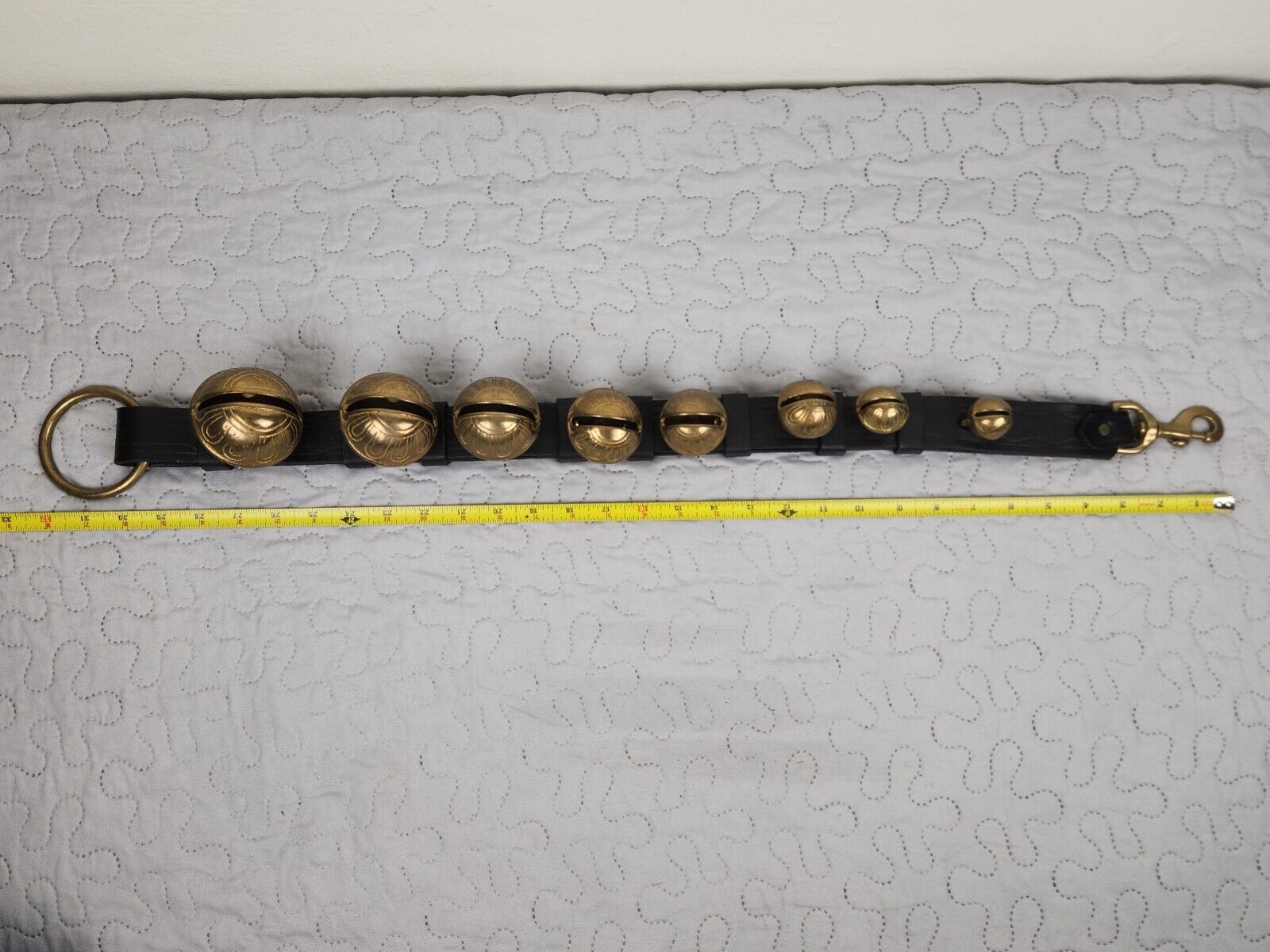 8 Vintage Slay Bells On Leather Strap Collar 
