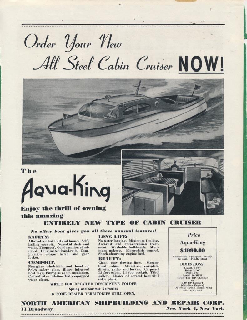 Magazine Ad - 1946 - North American Ship Building - New York, NY - Aqua-King