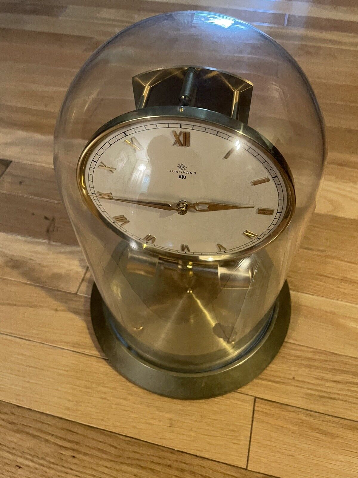 Vintage Junghans ATO Glass Dome Anniversary Desk Mantel Clock