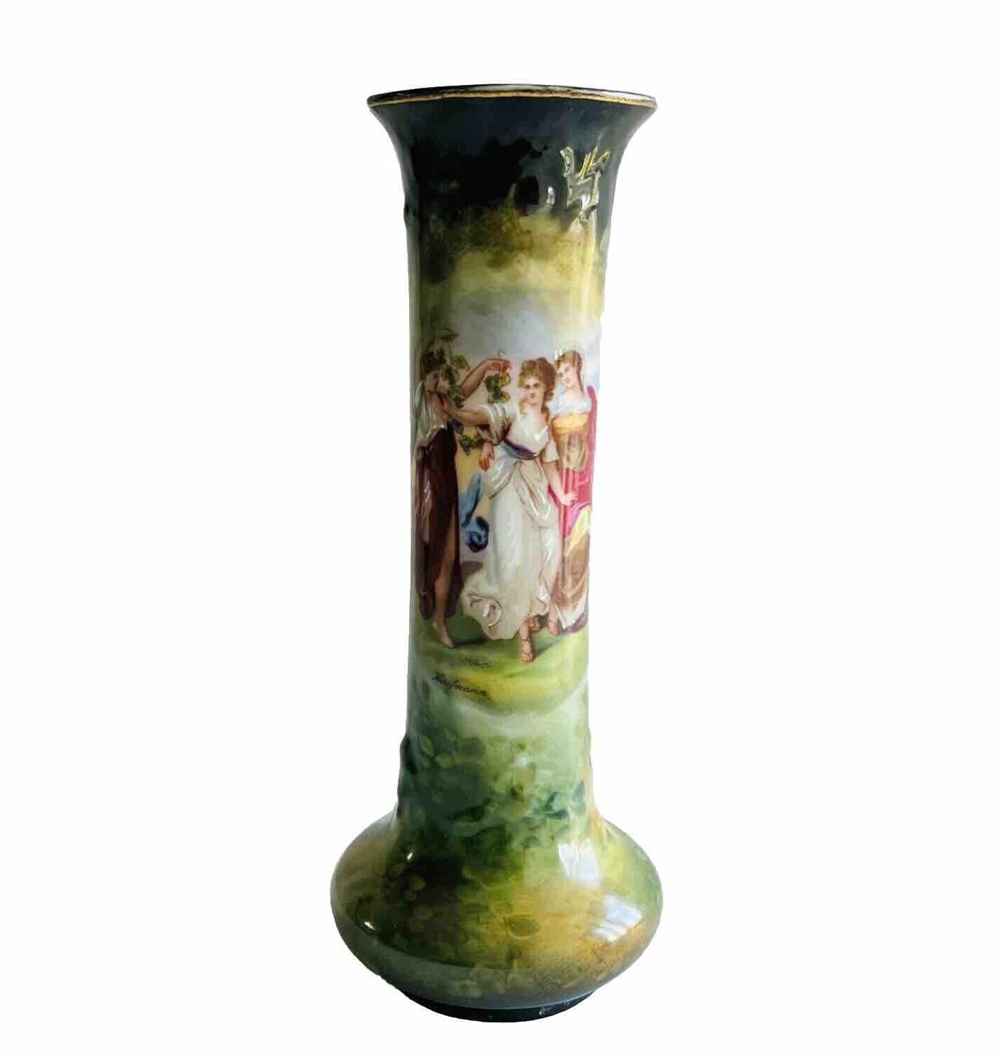 Vintage Victoria Carlsbad Austria Green Vase Figural Women READ