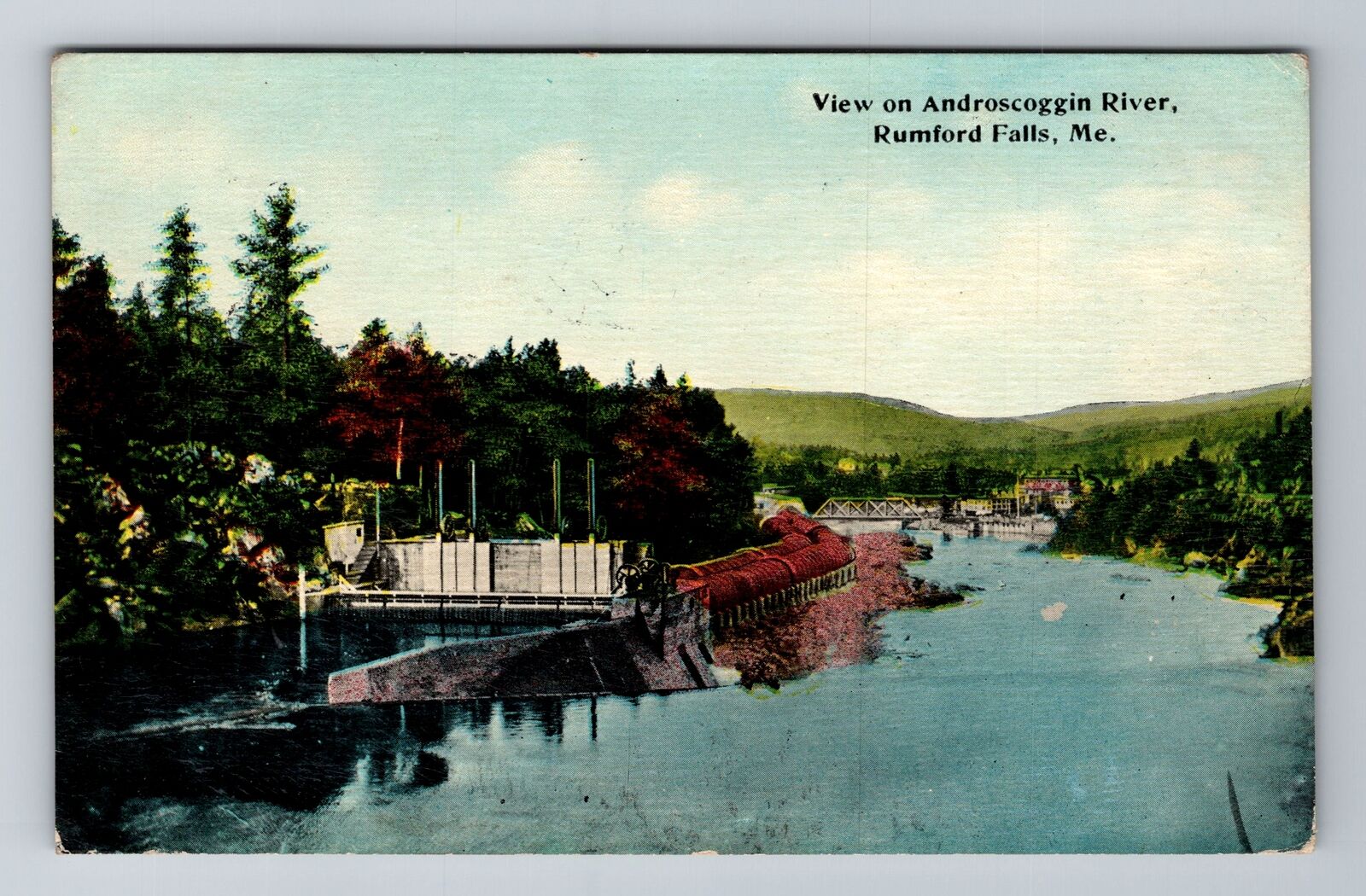 Rumford Falls ME-Maine, View On Androscoggin River, Vintage c1912 Postcard