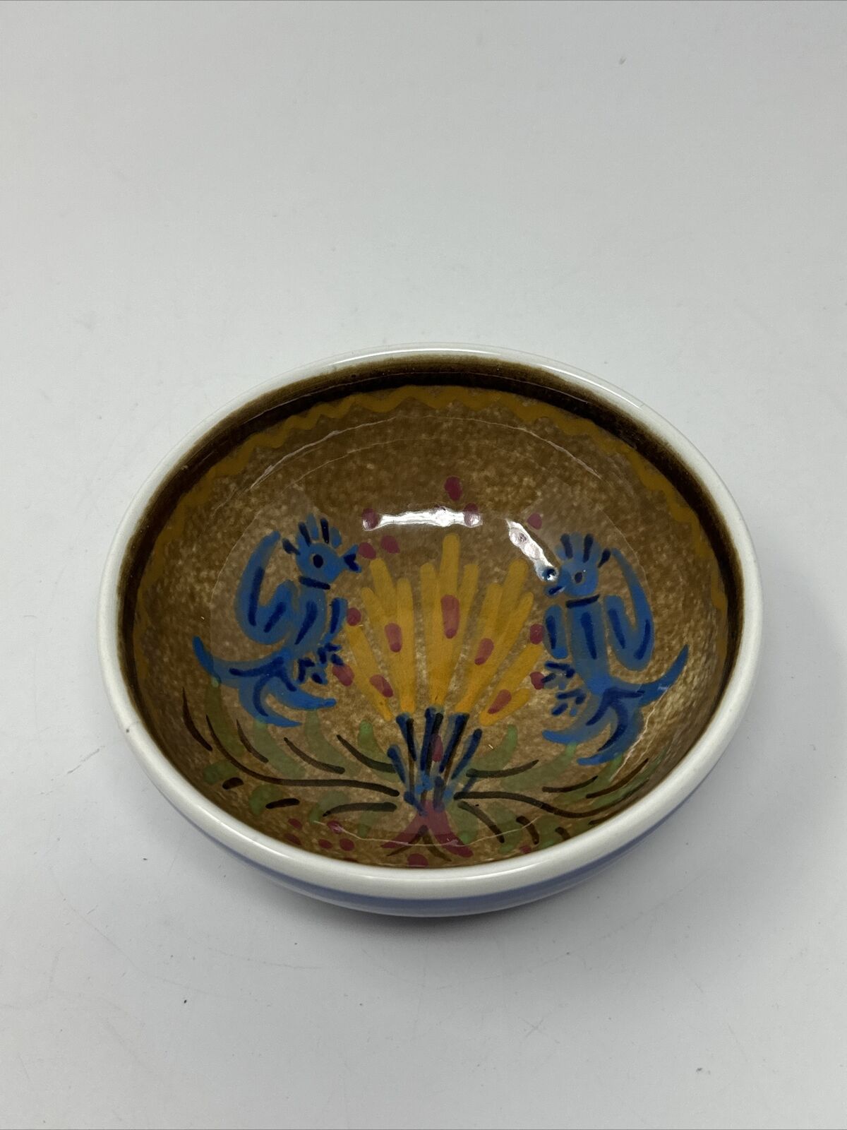 Keramikos Hand-painted Bowl Birds Floral Handmade In Athens Greece 5”x2”