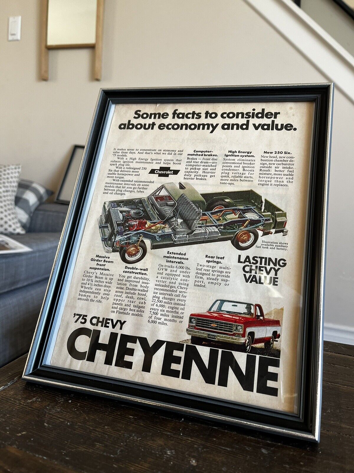 Framed Vintage 1975 Chevrolet Cheyenne Print Ad