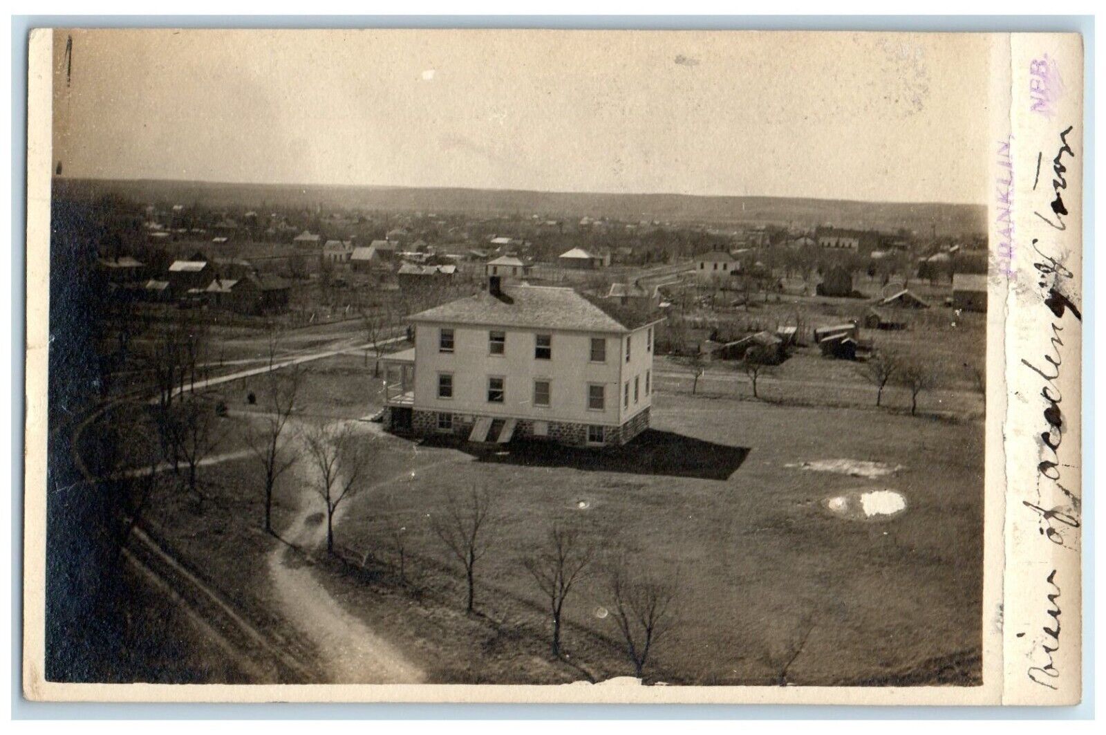 c1910's View Of Academy In Town Franklin Nebraska NE RPPC Photo Antique Postcard