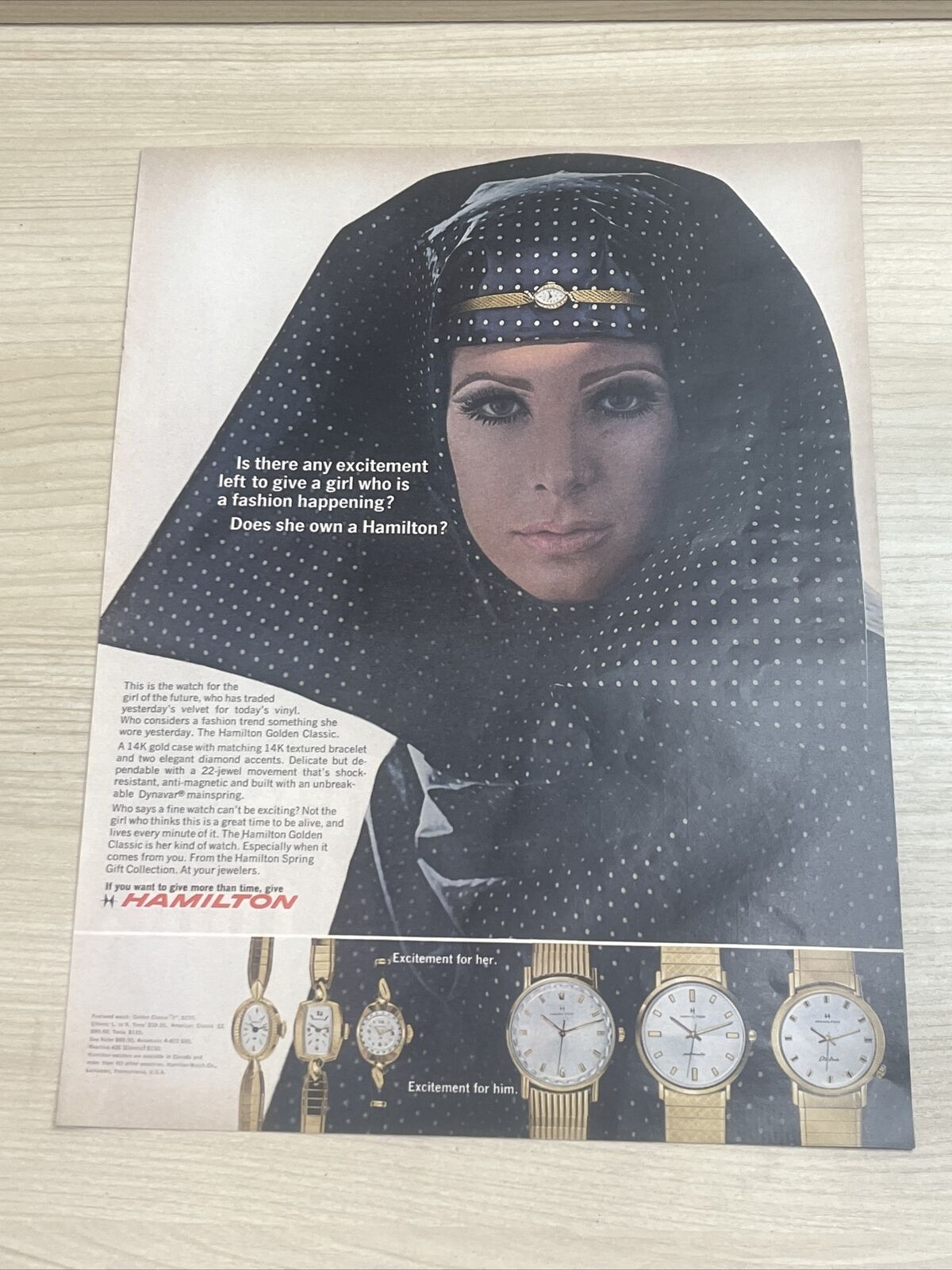Hamilton Watches Gold Classic 1967 Vintage Print Ad Life Magazine