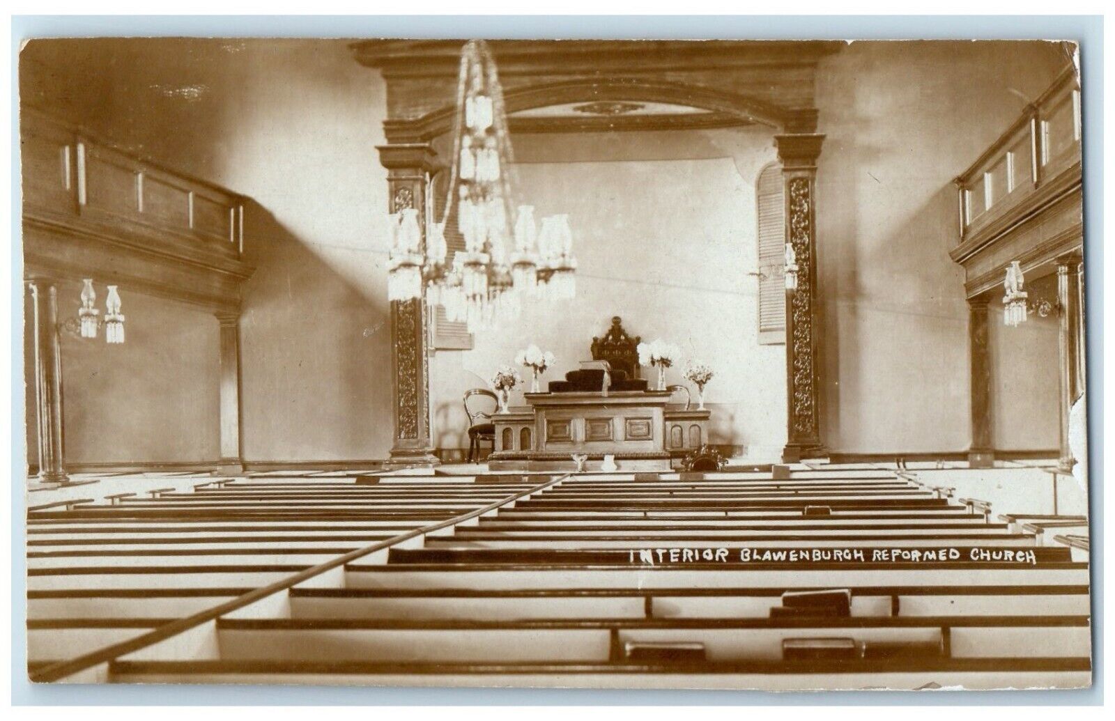1908 Interior Blawenburgh Reformed Church Blawenburgh NJ RPPC Photo Postcard