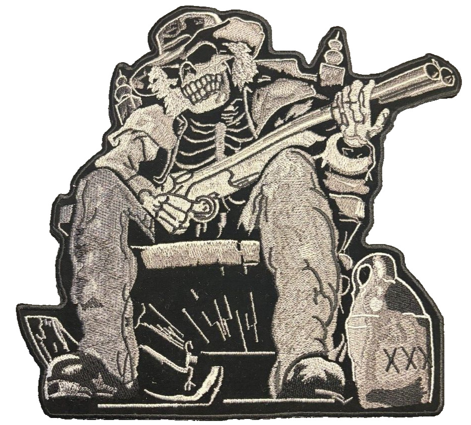Large Skeleton With Shotgun Back Patch Iron On 10 Inch