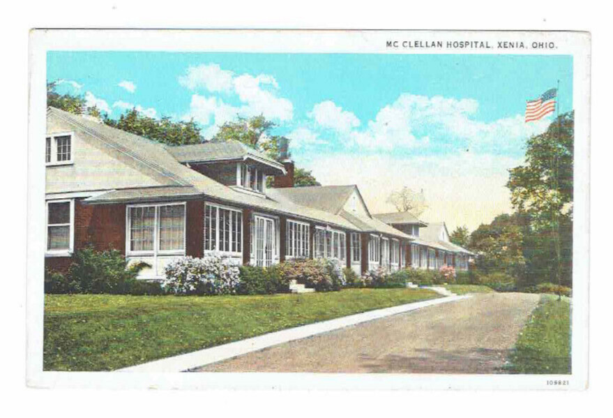 Mc Clellan Hospital Xenia #Ohio WB #Postcard #American Flag Hydrangeas