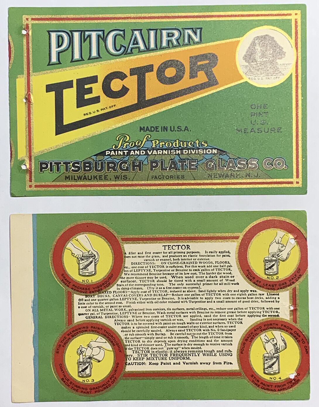 ANTIQUE PITCAIRN TECTOR PAINT VARNISH PITTSBURGH PLATE GLASS CO. PRODUCT LABELS