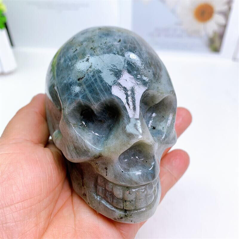 9.5cm Natural Crystal Labradorite Heart Eye Skull Carving Gemstone  For Gift 1pc