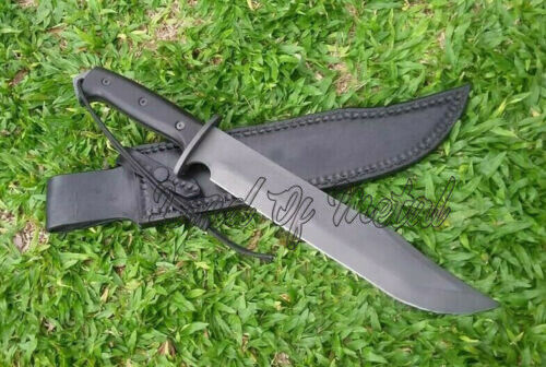 LOM Handmade Carbon Steel Black Micarta San Mai Tactical Bowie Knife With Sheath