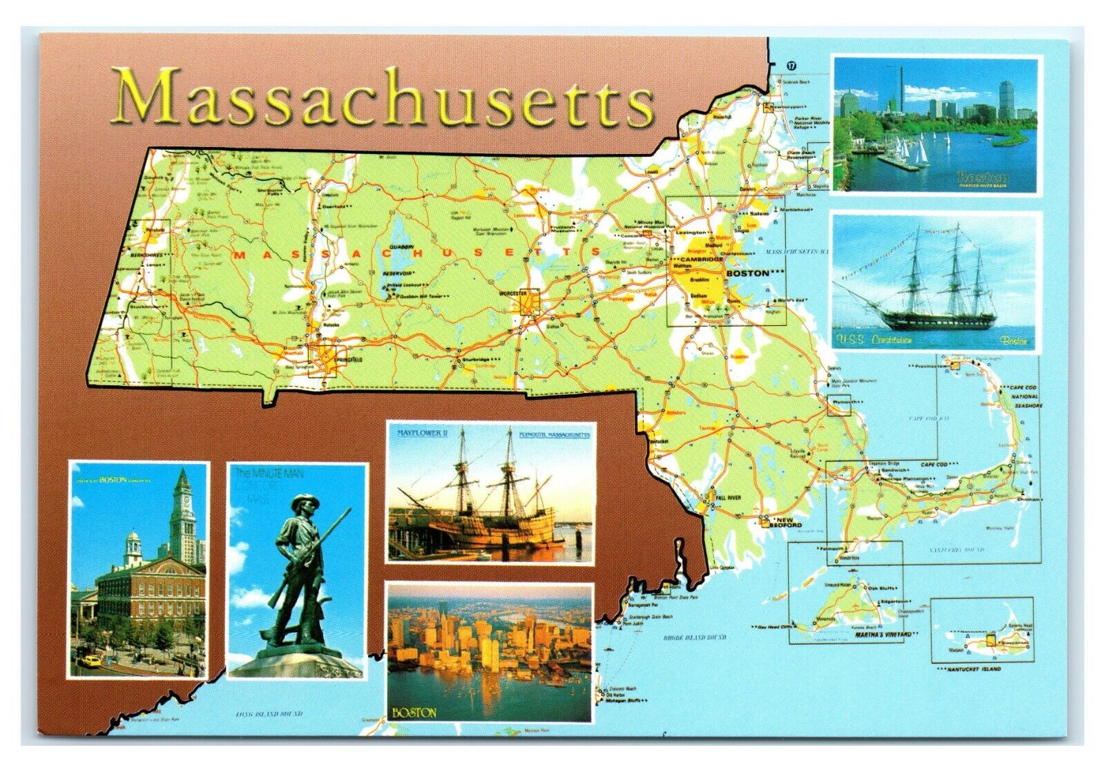 Postcard The Commonwealth of Massachusetts MA multi view map M5