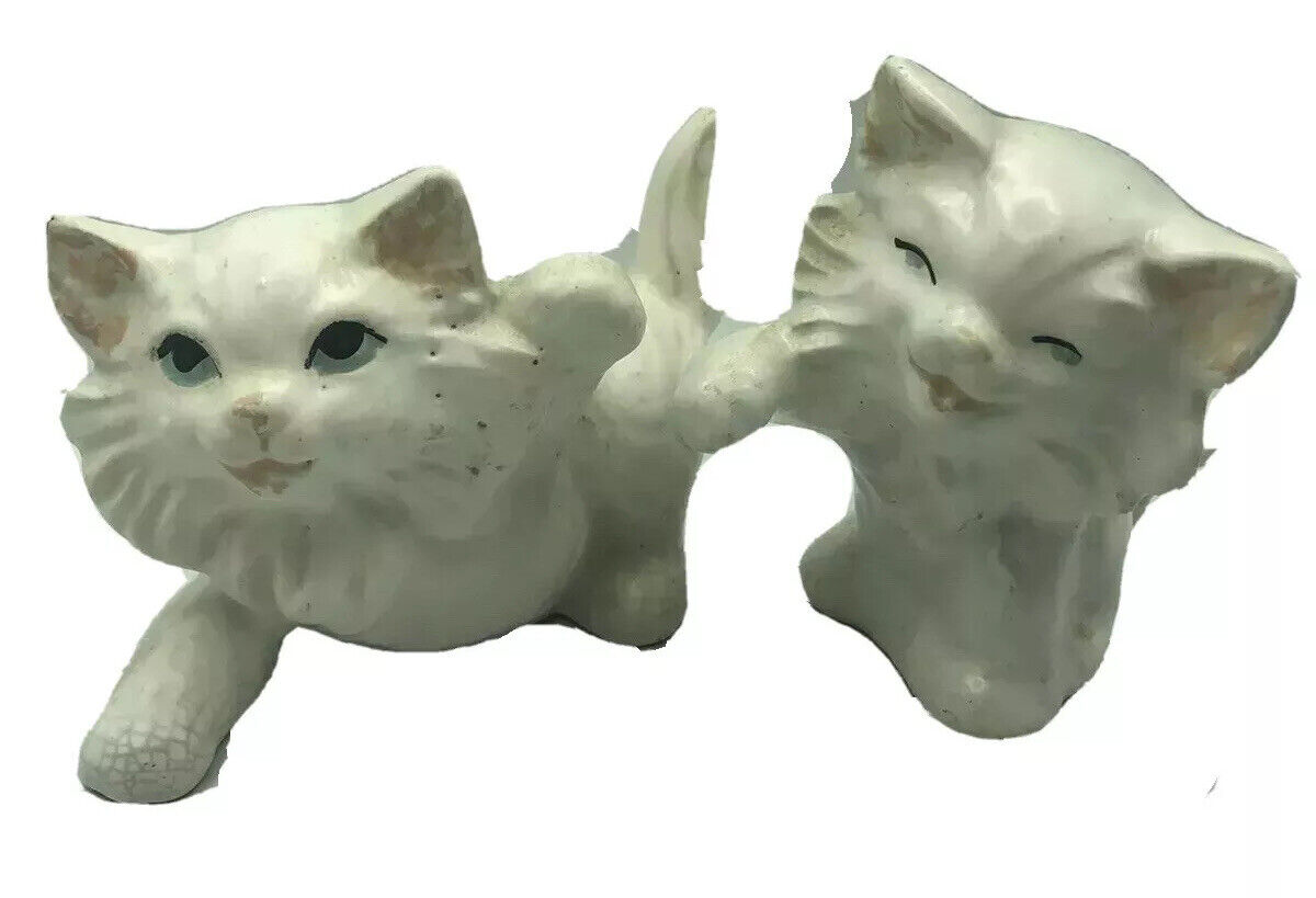 Antique Larger White Persian Cat Pottery Figurines Fun