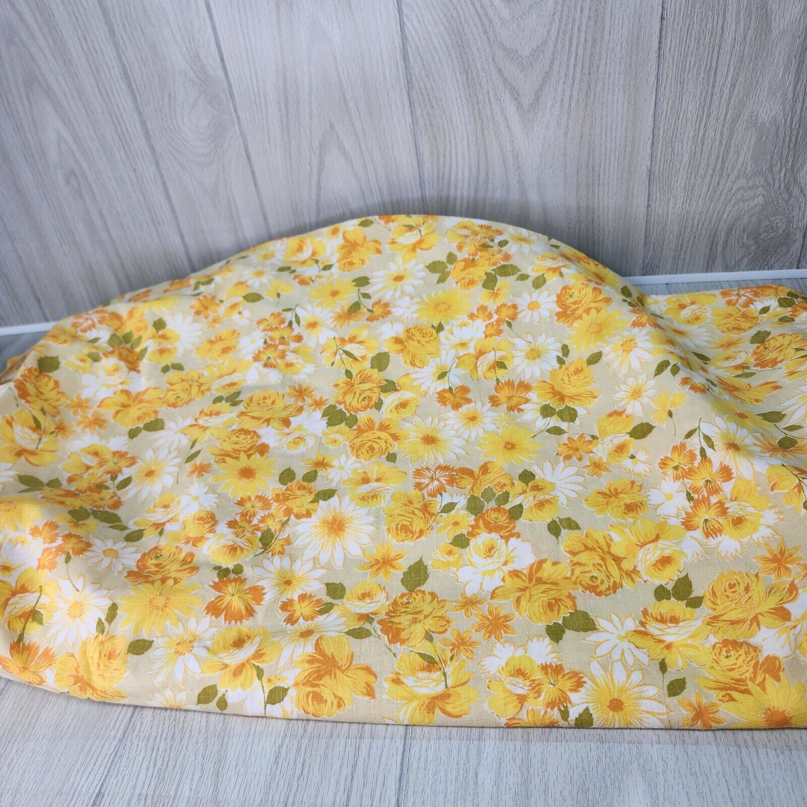 Vintage Muslin Double Bed Fitted Bottom Sheet Floral Yellow Roses Daisies 54x76
