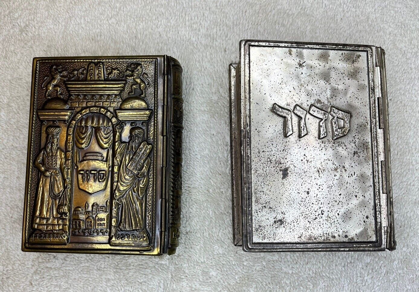 Two Vintage Pocket Siddur Sidur Metal Case Israel 12 Tribes Shalom Lot Hebrew