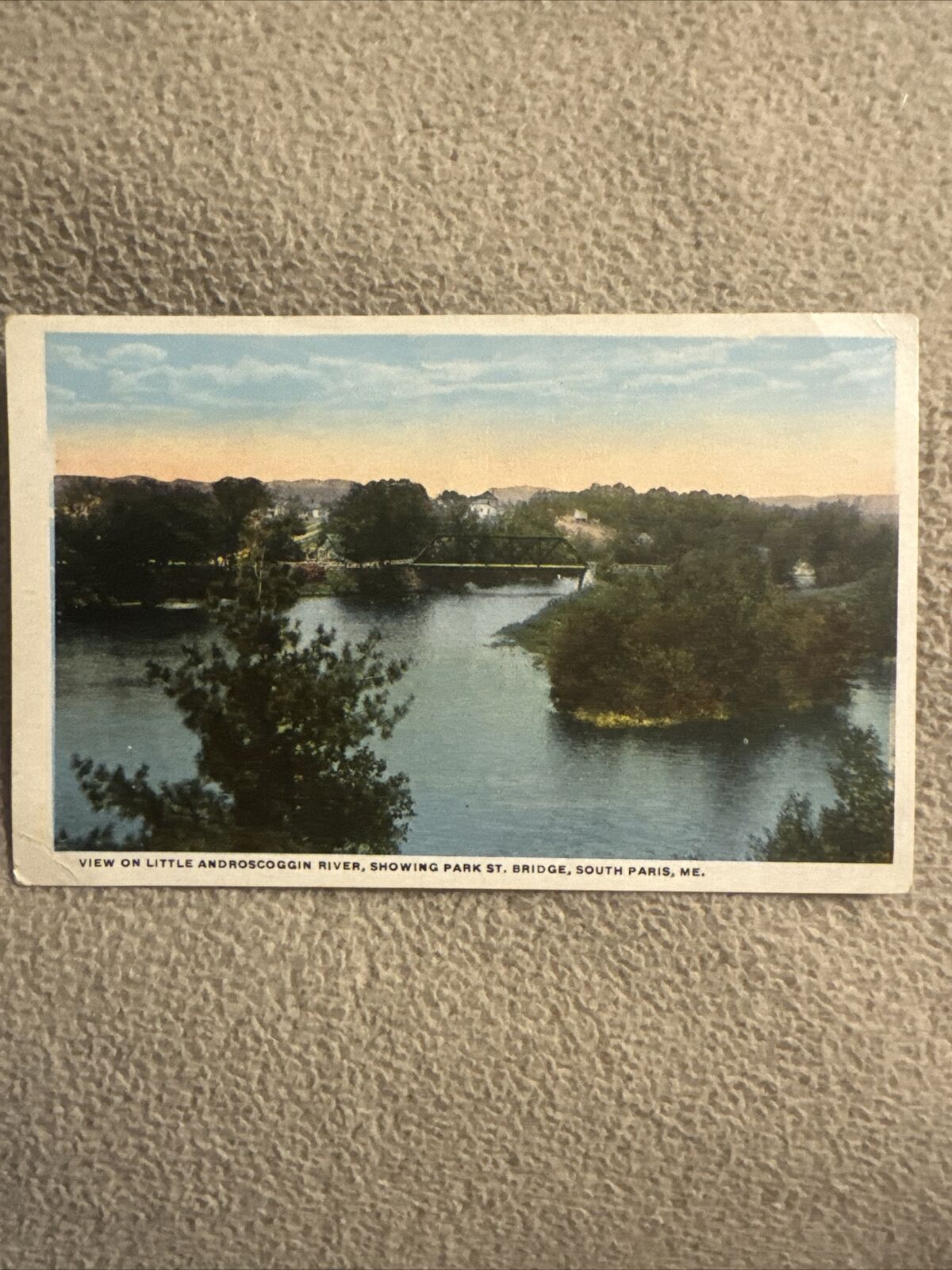 View On The Little Androscoggin River South Paris Vintage White Border Postcard