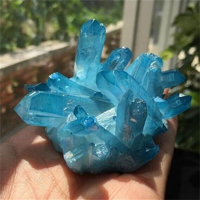 80-100g Blue Aura Crystal Electroplate Titanium Quartz Cluster VUG Specimen Gem