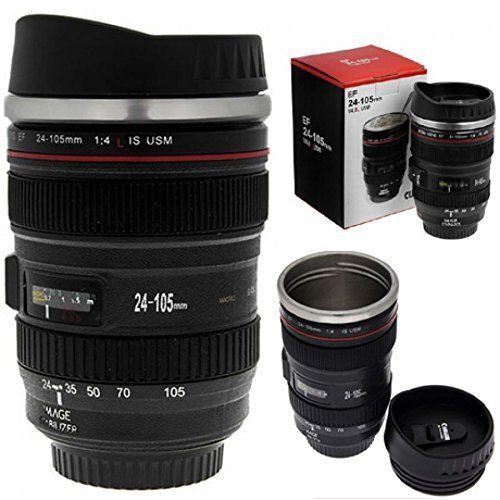 Caniam Camera Lens Travel Mug Lens Cup Tea Mug Black 350ml 2pks 