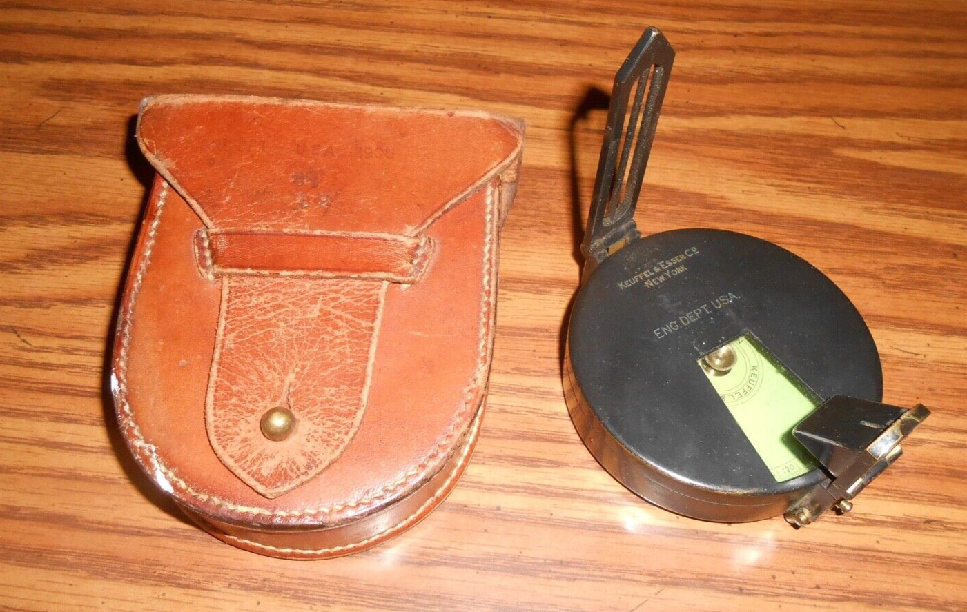 US PRE WWI 1905 ENGINEER COMPASS AND LEATHER CASE All Original ENG. DEPT. USA