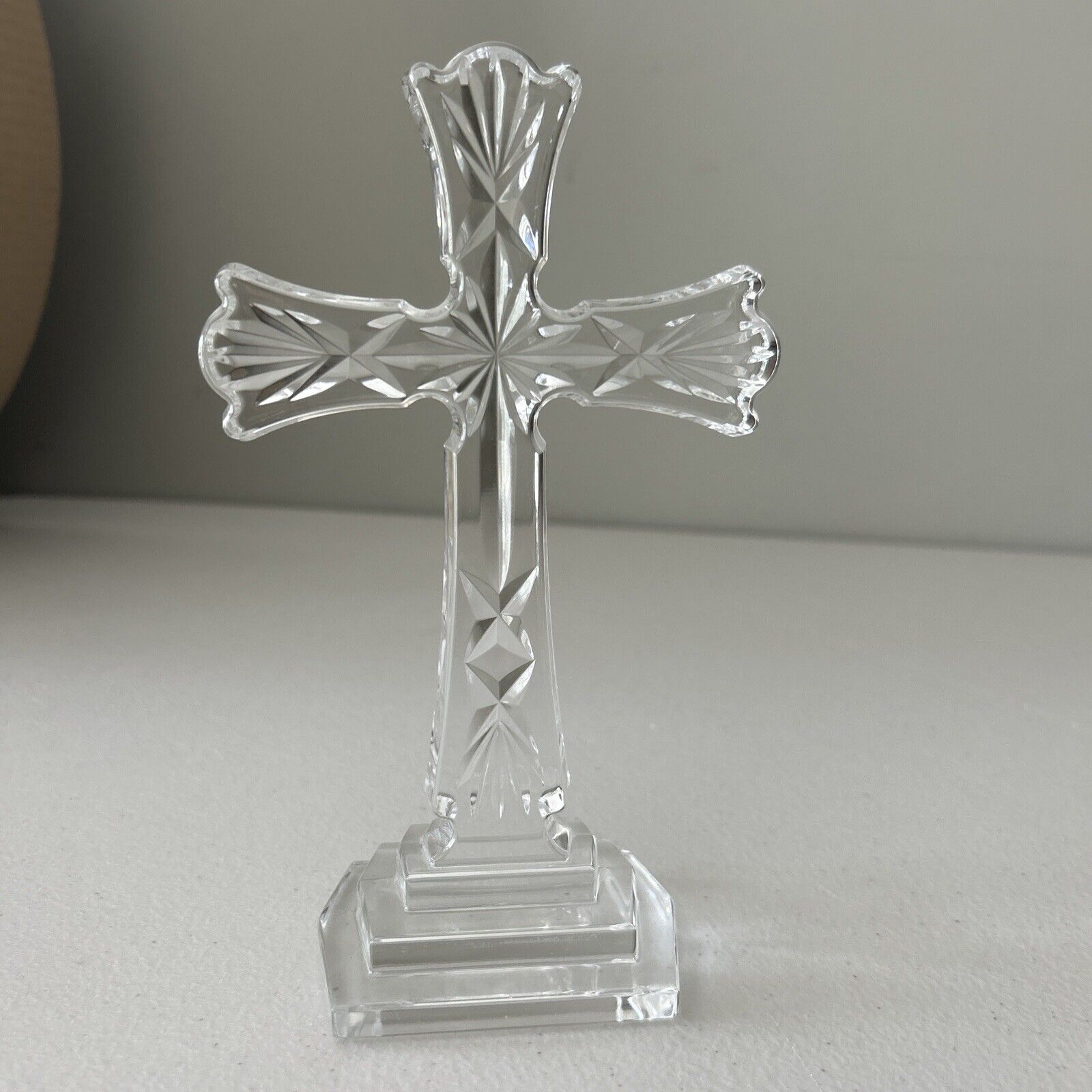 Waterford Crystal Celtic Cross Standing Tabletop 8 Inches Tall Cut Crystal Used