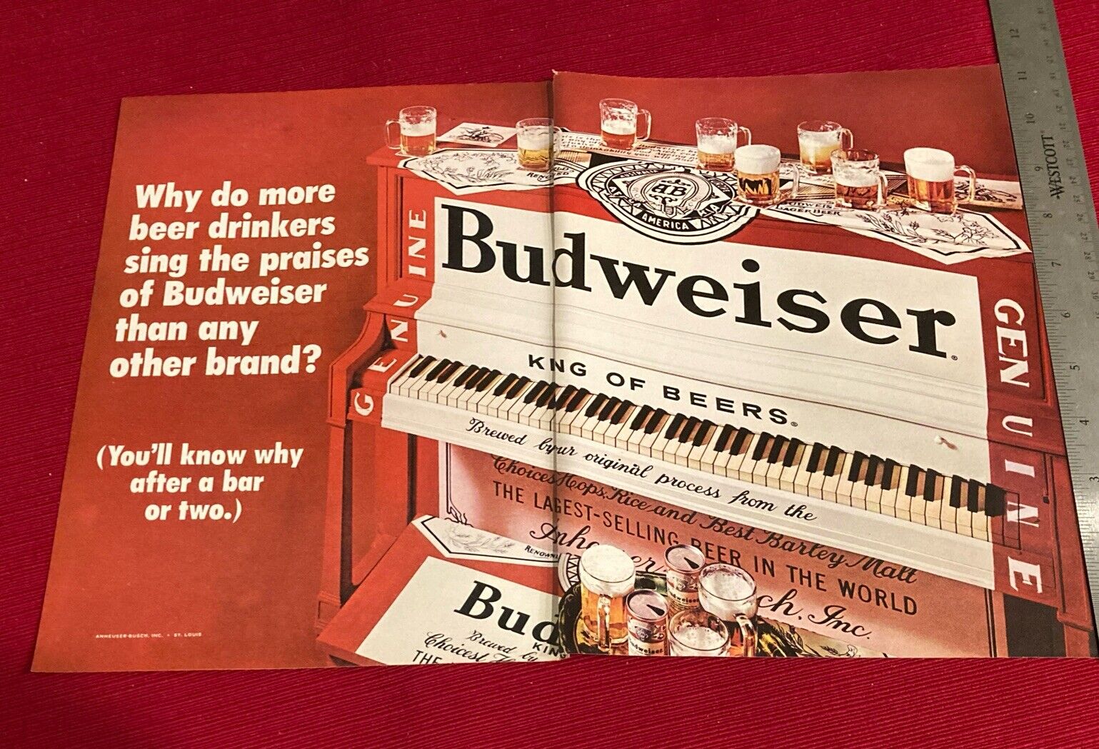 Budweiser Beer Piano Keys 2-page 1970 Print Ad - Great To Frame