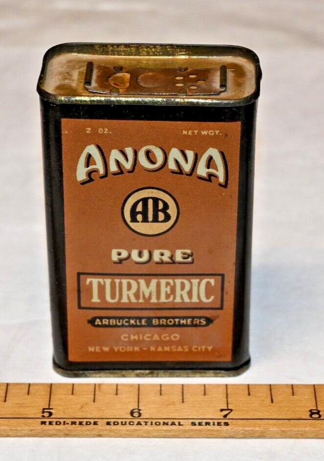 Vintage Anona Pure Tumeric Cardboard Tin Can Arbuckle Bros Chicago, NY, KC