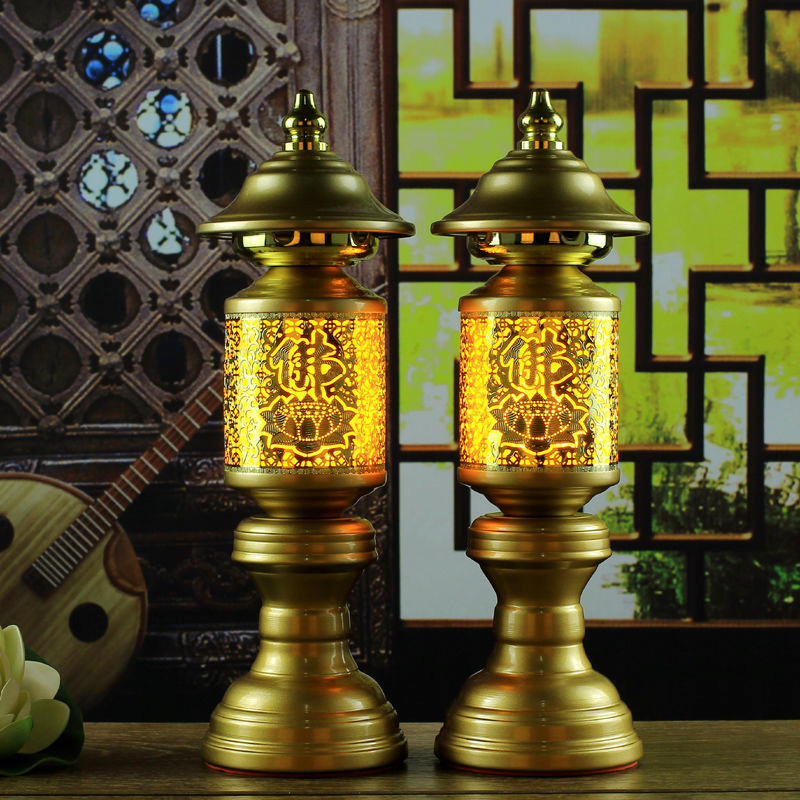 2 Pair Buddhism Worship Lamp LED Lotus Lamp Buddha Hall Altar Decoration Lights