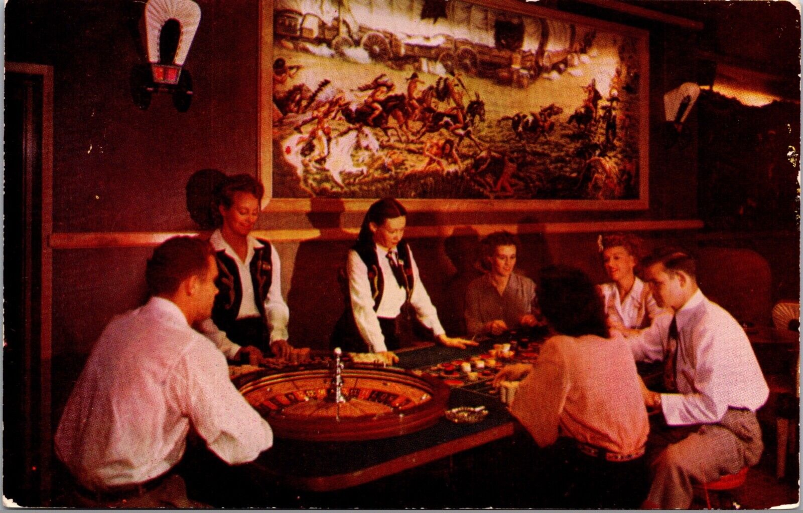 Postcard Roulette Wheel, Covered Wagon Room at Harolds Club in Reno, Nevada