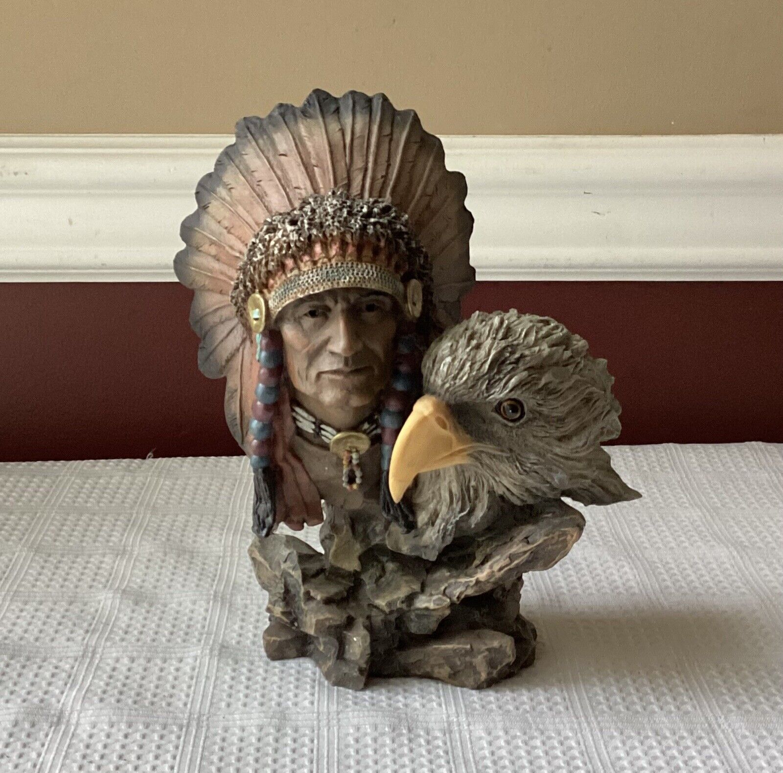 VTG Native American Style Figurine, Native Indian Chief W. Eagle, Marked MRH, 8