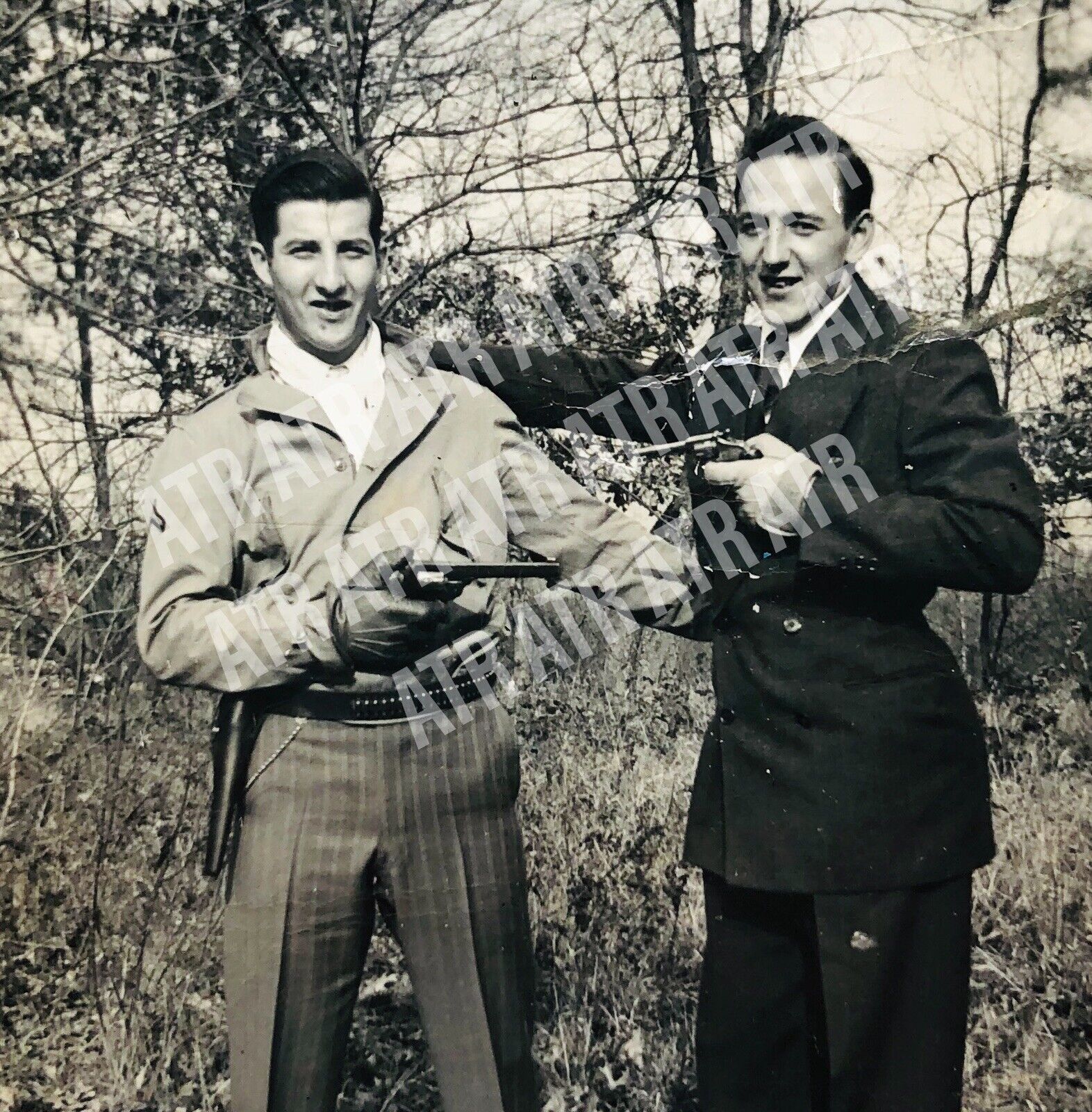 Vtg 1942 Unusual Original Photo Men Pointing Pistols Guns Odd Strange Mauston