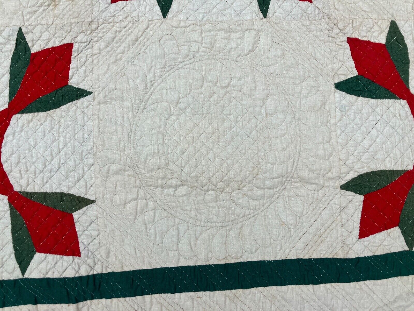 Antique 1880s Tulips Applique Quilt Red Green and White FINEST QUILTING