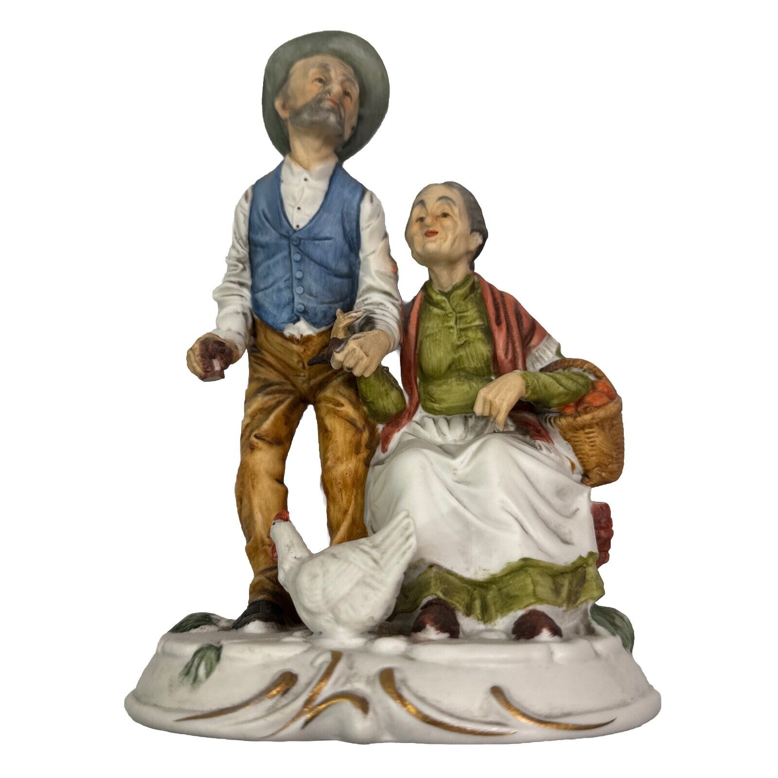 Vintage Napcoware Porcellane D'arte Older Couple And Rooster Figurine C-8358