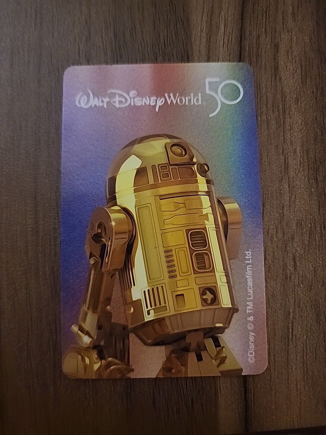RARE Star Wars GOLD R2D2 Disney World 50th Anniversary Gate Ticket Entry Card