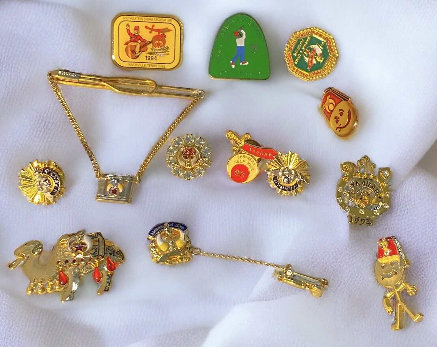 Vintage Order 13 Lot Yaarab Schriner Masonic Pins & Tie Clasps