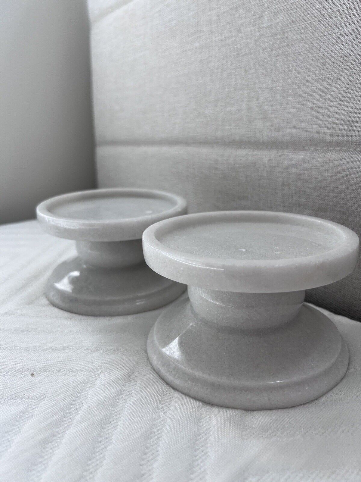 Pair Set Of Two White Marble Pillar Candle Stand White