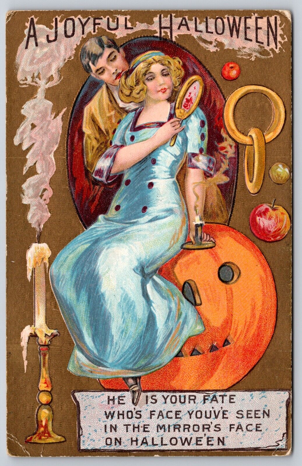 Victorian Halloween Postcard Lady Mirror Lover Gold Rings JOL 1910 Series 552  